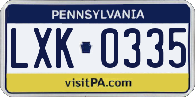 PA license plate LXK0335