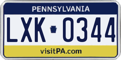 PA license plate LXK0344