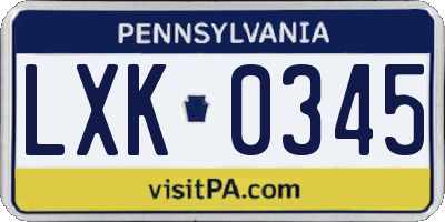 PA license plate LXK0345