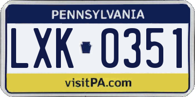 PA license plate LXK0351
