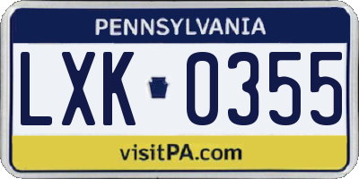PA license plate LXK0355