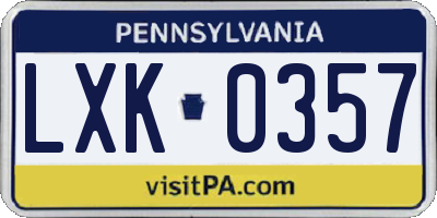 PA license plate LXK0357