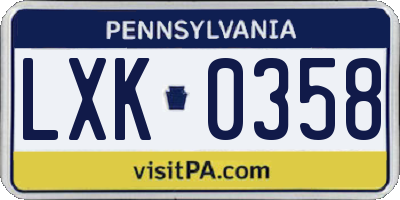 PA license plate LXK0358