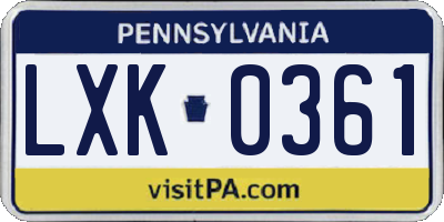 PA license plate LXK0361