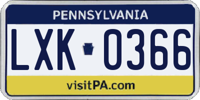 PA license plate LXK0366