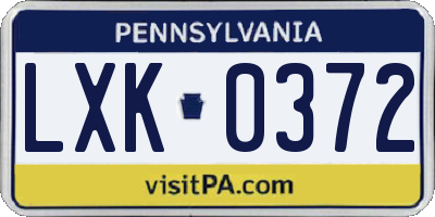 PA license plate LXK0372