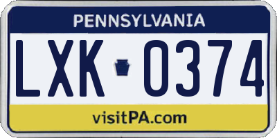 PA license plate LXK0374
