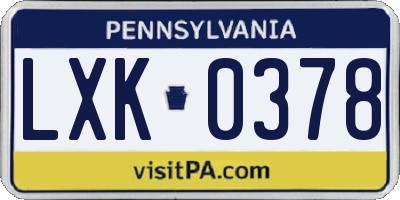 PA license plate LXK0378