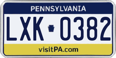PA license plate LXK0382