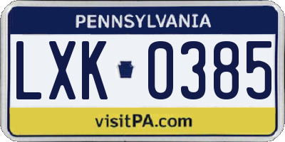 PA license plate LXK0385