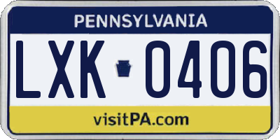 PA license plate LXK0406