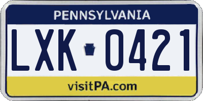 PA license plate LXK0421