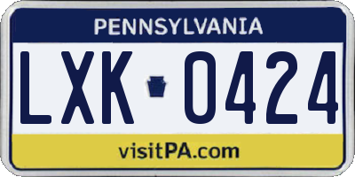PA license plate LXK0424