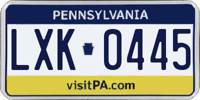 PA license plate LXK0445