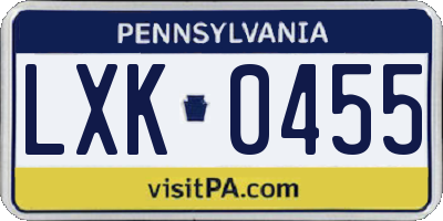 PA license plate LXK0455