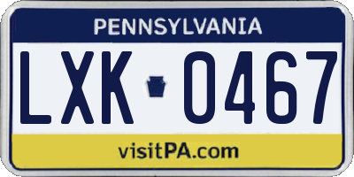 PA license plate LXK0467