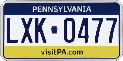 PA license plate LXK0477