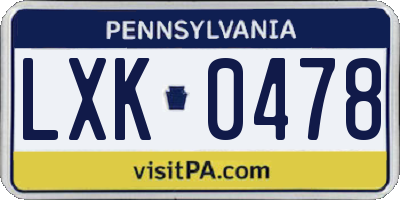 PA license plate LXK0478