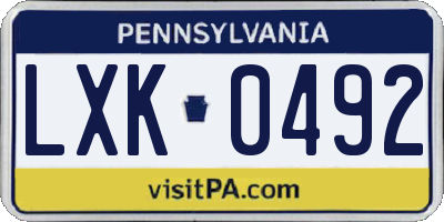 PA license plate LXK0492