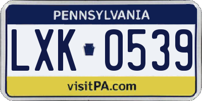 PA license plate LXK0539