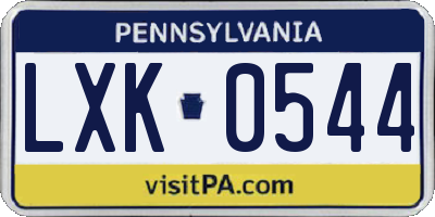 PA license plate LXK0544