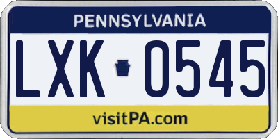 PA license plate LXK0545