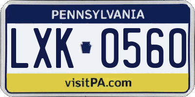 PA license plate LXK0560