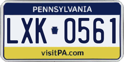 PA license plate LXK0561