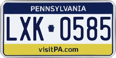 PA license plate LXK0585