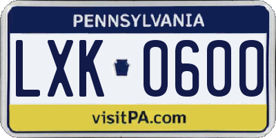 PA license plate LXK0600