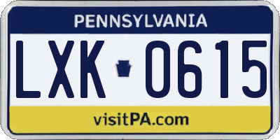 PA license plate LXK0615