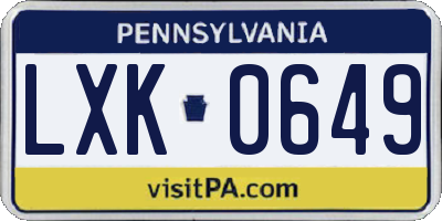 PA license plate LXK0649