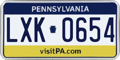PA license plate LXK0654