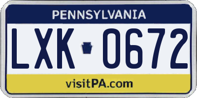 PA license plate LXK0672