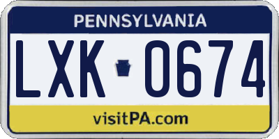 PA license plate LXK0674