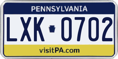 PA license plate LXK0702