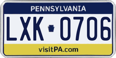 PA license plate LXK0706