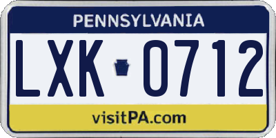 PA license plate LXK0712