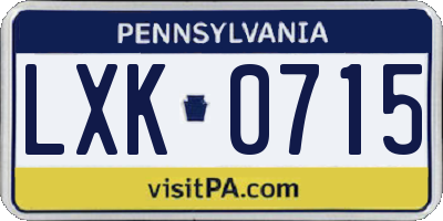 PA license plate LXK0715