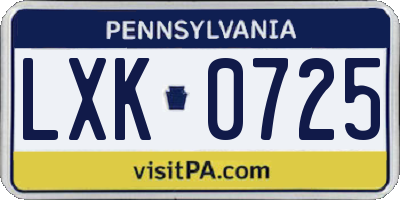 PA license plate LXK0725