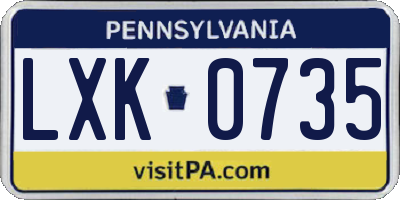 PA license plate LXK0735