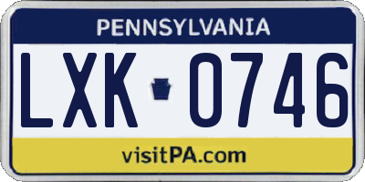 PA license plate LXK0746
