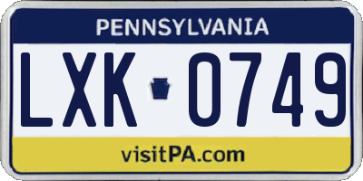 PA license plate LXK0749