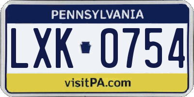 PA license plate LXK0754