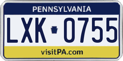 PA license plate LXK0755