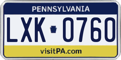 PA license plate LXK0760