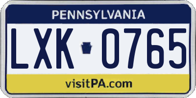 PA license plate LXK0765