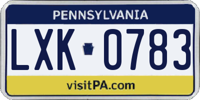 PA license plate LXK0783