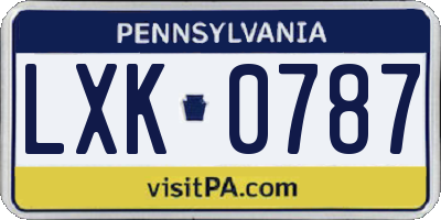 PA license plate LXK0787
