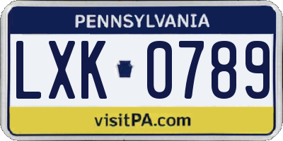 PA license plate LXK0789